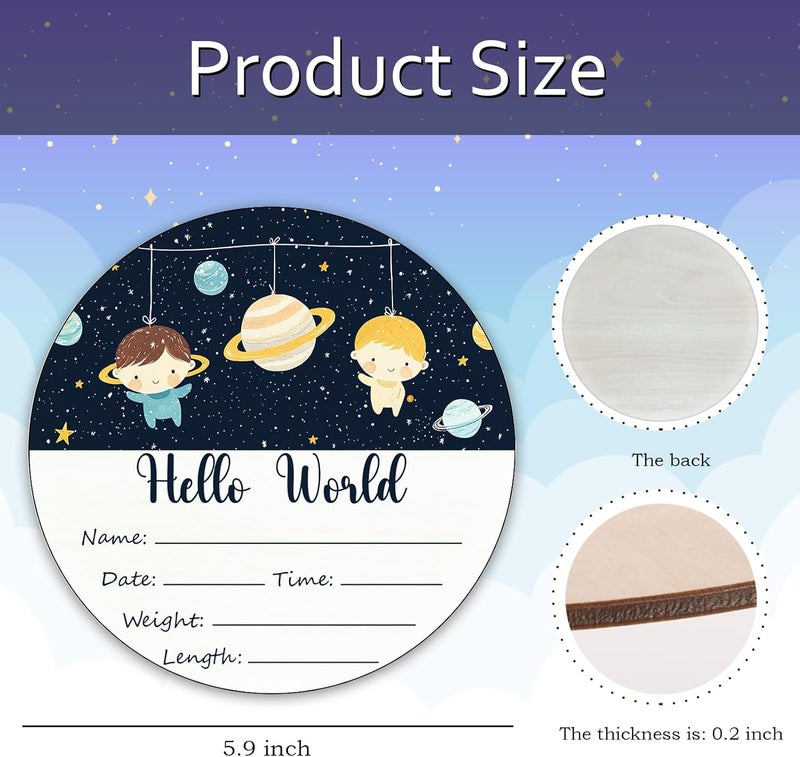 CLHHM Space Baby Name Announcement Sign Hello World Newborn Sign wooden Newbaby Gifts Nursery Wall Décor 5.9 Inch Baby Stats Board - Image 2